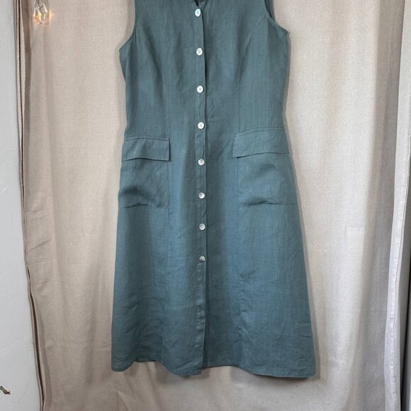 VTG Y2K 90s Sage Full Button Down Linen Column Straight Pencil Dress | Size L - Picture 2 of 8